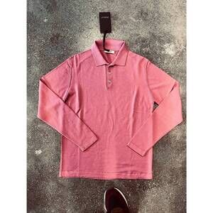 NEW CROSSLEY men's long sleeve wool knit polo in pink